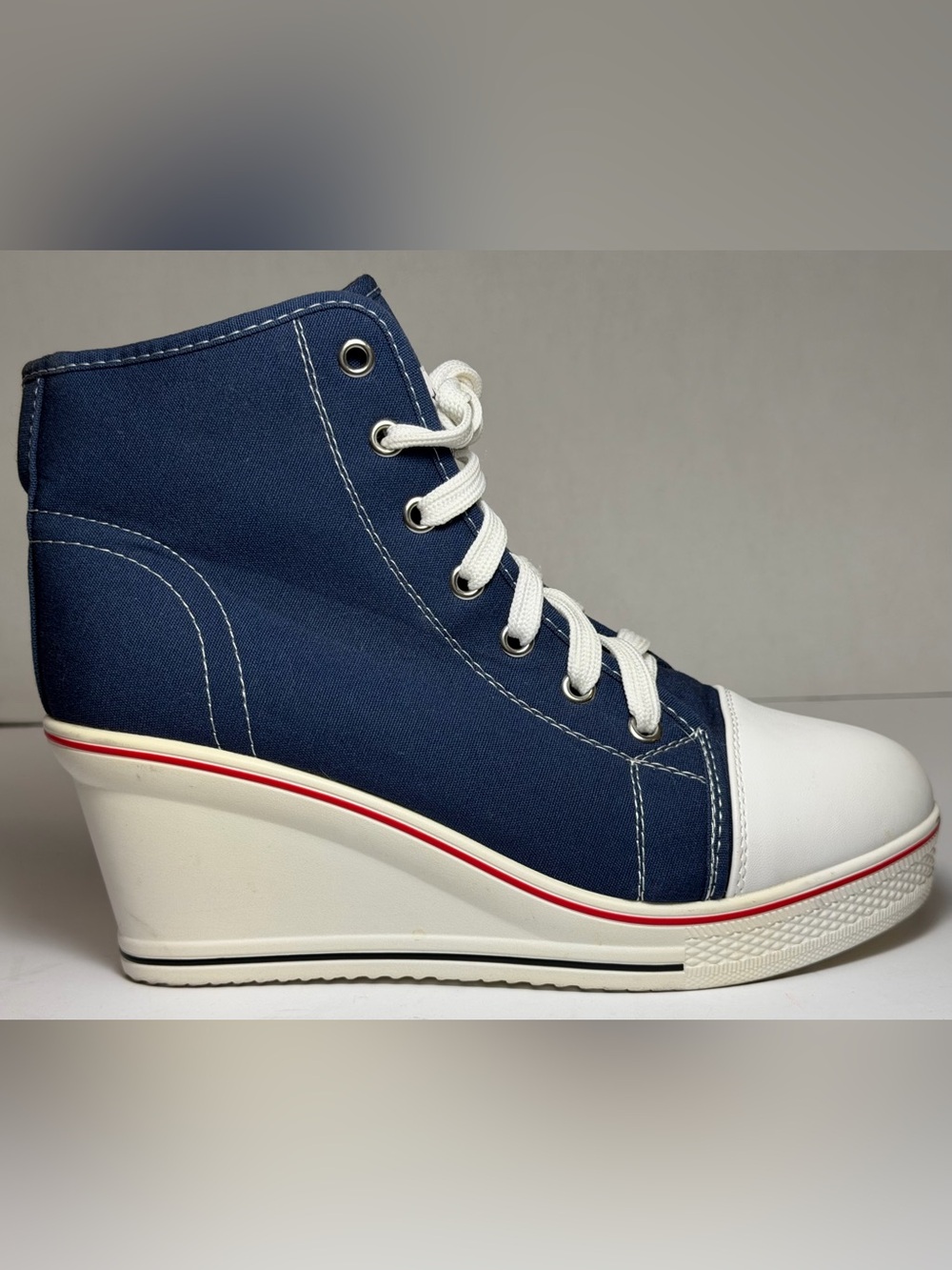 NWOT YUFU STAR Navy Blue Canvas High Top Zipper Wedge Sneakers 41 / 9.5